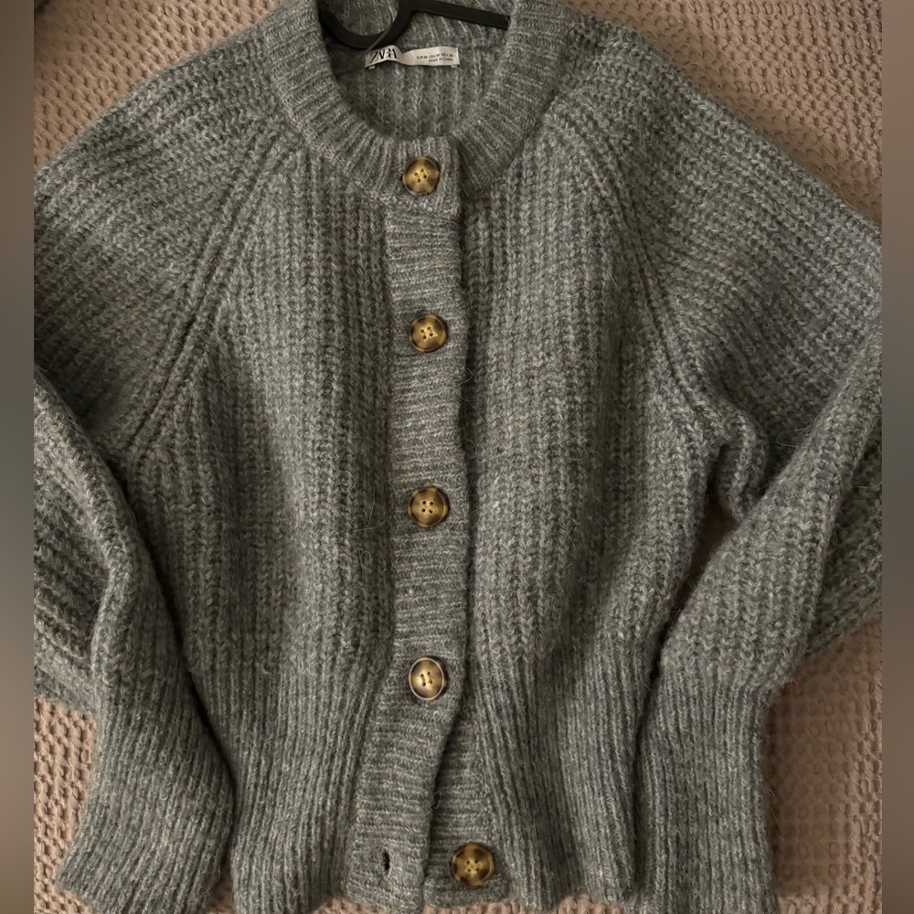 Zara Gray Cardigan with Gold Buttons